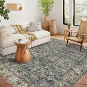 garveehome washable area rugs 4x6 rug vintage area rug for bedroom non slip entryway rug chenille living room rugs distressed non shedding stain resistant carpet for nursery office blue 4'x6'