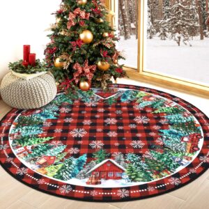 hebe 4ft round christmas area rug non slip farmhouse round rug for living room washable soft circle rugs for bedroom christmas round floor carpet for dining room xmas holiday decor