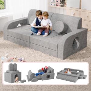 betterhood 14pcs modular kids play couch, 1000+diy versatile kids couch building fort, child sectional sofa for playroom bedroom, convertible foam couch sofa for boys & girls, grey