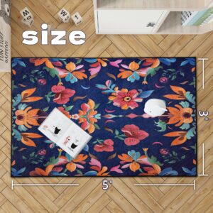 Isyorefam 3x5 Washable Bedroom Faux Wool Rug Boho Floral Area Carpet for Bedroom, Bedside, Kitchen, Entryway, Kids' Room, Office, and College Dorm Essentials for Girls Non-Slip Low Pile