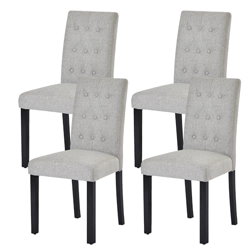 VECELO Upholstered Dining Chairs Set of 4, Button Tufted Back, Padded Seat, Wood Legs with Rubber Footpads, Accent Parsons for Living Room/Kitchen, Light Grey