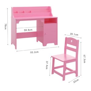 GarveeHome Kids Desk and Chair Set,Study Desk for Kids with Hutch, Storage Cabinet, Wooden Children Study Table, Student Writing Desk Computer Workstation for Kids Bedroom & Study Room,White