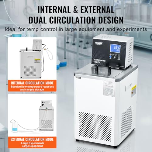 VEVOR Laboratory Chiller Circulator, -5℃ ~100℃ Circulator Pump Chiller, 6L Chiller Lab Low Temperature Cooling Liquid, LCD Display, 304 Stainless Steel Water Bath Recirculating Water Cooling Chiller