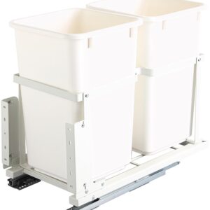 Silverline Double Soft Close Pull-Out Waste Bin with Under-Mount Slides,44L Capacity, Fits 15" Base Cabinets