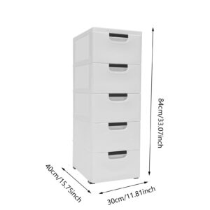 Plastic Storage Cabinet Stackable Storage Cart 5 Drawer Containers Storage Organizer Unit Mobile Stacking Bins [White 11.8"x15.7"x33.1"]