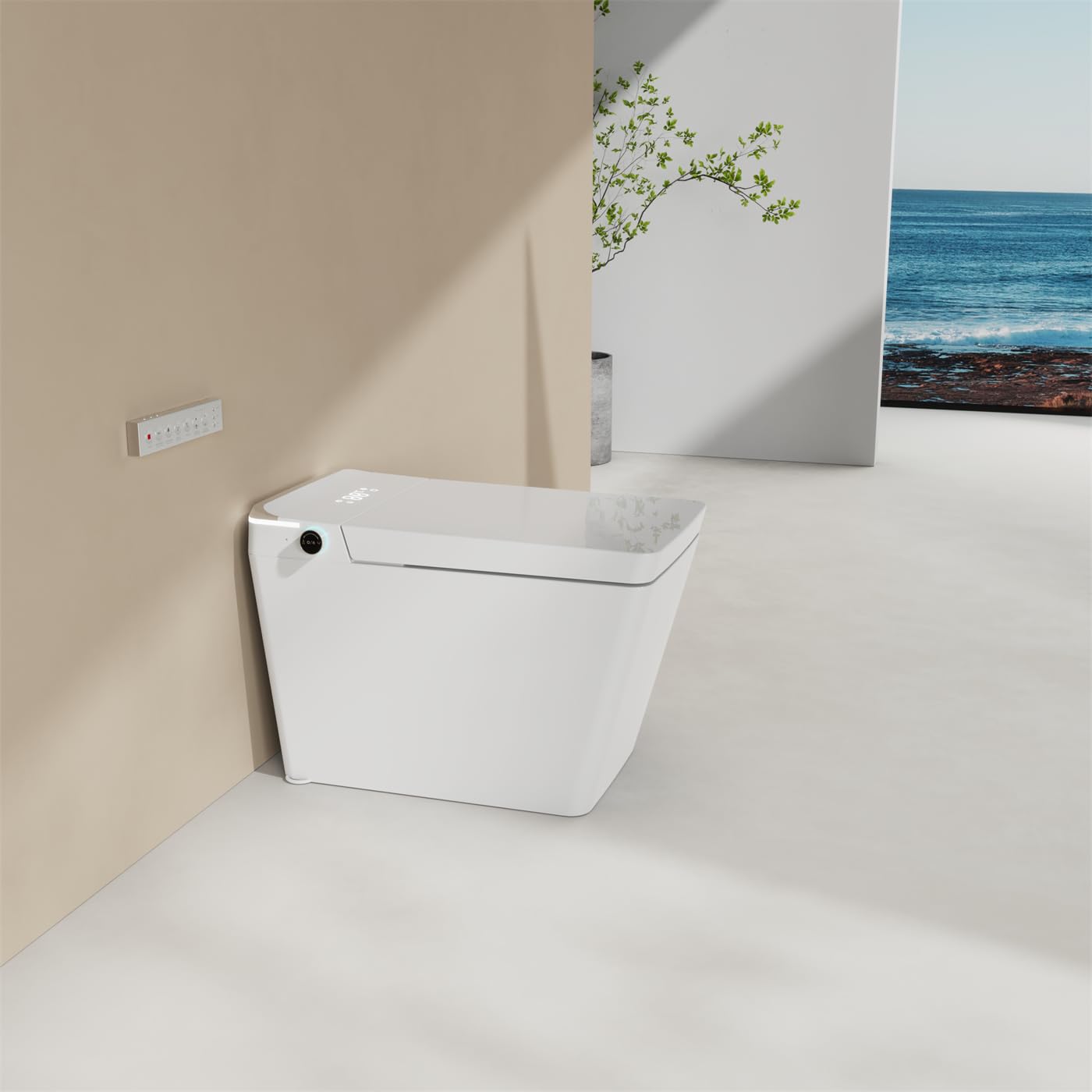 WELLFOR Smart Toilet Bidet Rectangular with Remote, Auto Open/Close Seat, Heated Seat, Round Toilet Seat, Smart Toilet with Auto Flushing, 4 Level of Water/Warm Air Temperature Control, White