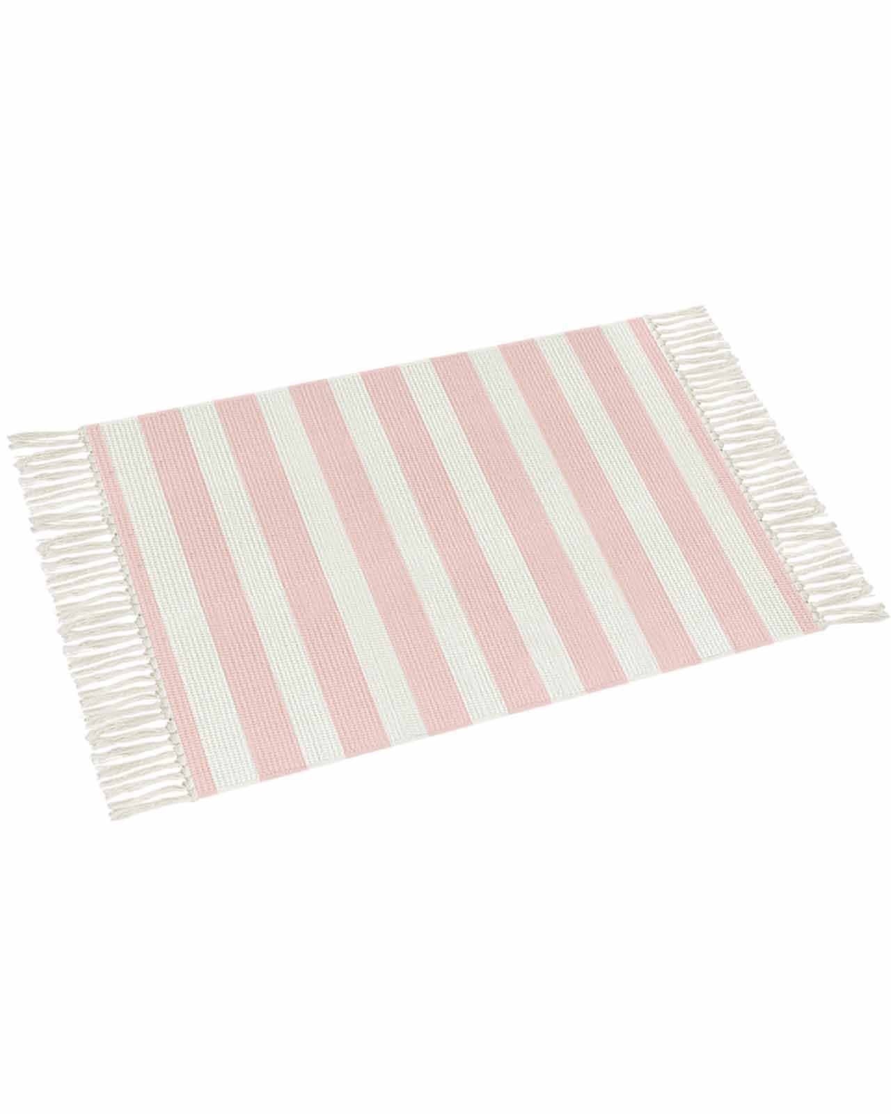 Pink Stripe Bath Rug 2x3ft Woven Bathroom Entryway Runner Rug,White Geometric Striped Modern Boho Minimalist Art Washable Living Room Hallway Bedroom Kitchen Carpet with Tassels Indoor Throw Doormat