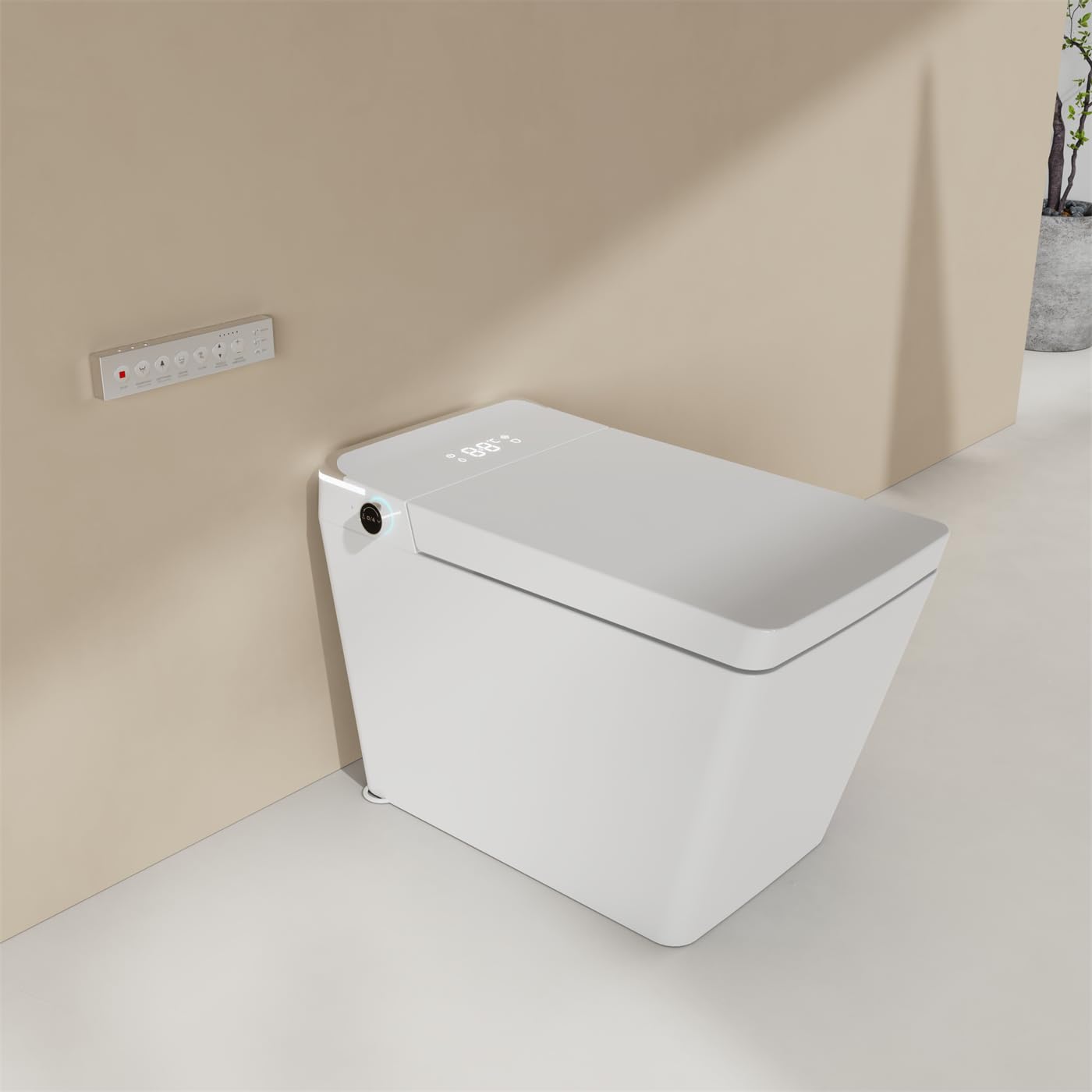 WELLFOR Smart Toilet Bidet Rectangular with Remote, Auto Open/Close Seat, Heated Seat, Round Toilet Seat, Smart Toilet with Auto Flushing, 4 Level of Water/Warm Air Temperature Control, White