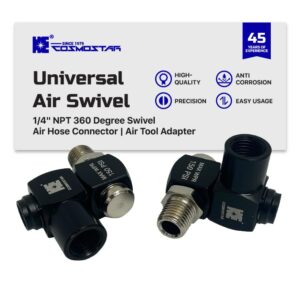 Cosmostar 1/4" NPT 360° Swivel Air Hose Connector – Industrial-Grade Swivel Fittings for Air Tools (2-Pack)