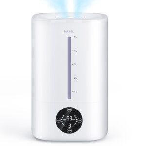 5l humidifiers for bedroom, 50h runtime humidifier for large room, ultra-quiet 28db cool mist air humidifier for home baby nursery & plants, auto shut-off and bpa-free for safety, easy to clean