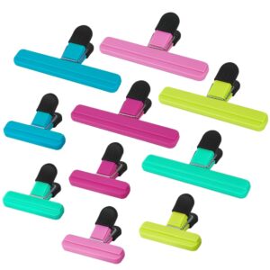 gbymiuy chip bag clips, 10 pack food bag clips, large bag clips for food storage with air tight heavy seal grip (assorted sizes and colors)