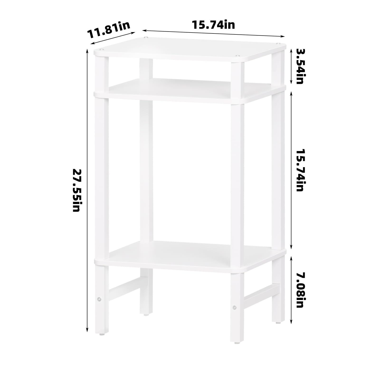 YUFAM 28in Tall Side Tables Set of 2, 3 Tier Small end tables for small spaces, narrow entryway tables with Storage, entrance tables for front door, Wooden frame, for Living Room, Bedroom, Hall, White