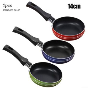 12cm/14cm/16cm Mini Frying Pan, Non-Stick Stainless Steel Frypan Pot Saucepan For Kitchen Cookware, Random color(14cm)