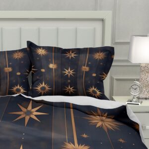 Lokaluo Starlight Duvet Cover Full Size 3D Printed Golden Stars Full Duvet Cover Set Sparkling Starry Sky Galaxy Bohemia Bedding Set Home Decor 3 Pcs Comforter Cover with 2 Pillowcases