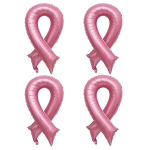 4 pack breast cancer awareness pink ribbon balloons, 42 * 28 inches jumbo foil balloons for breast cancer awareness party decor