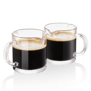 espresso cups set of 2, 4 oz double spouts cups, espresso shot glasses, milk cup with handle, clear glass, espresso accessories for espresso machine