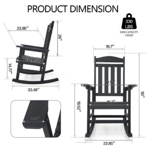 Outdoor Rocking Chair Set of 2, Weather Resistant Porch Rockers for Adult, High Back Oversize Rocking Chair for Outdoor/Indoor, Dark Black, 330lbs