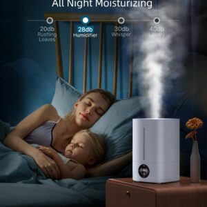 5L Humidifiers for Bedroom, 50H Runtime Humidifier for Large Room, Ultra-Quiet 28dB Cool Mist Air Humidifier for Home Baby Nursery & Plants, Auto Shut-off and BPA-Free for Safety, Easy to Clean