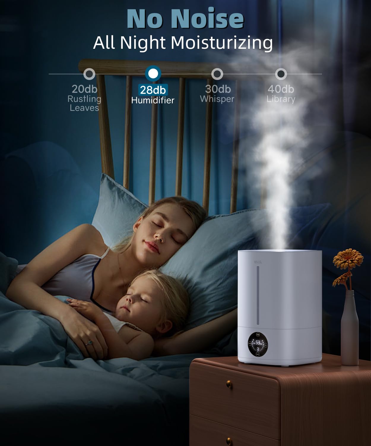 5L Humidifiers for Bedroom, 50H Runtime Humidifier for Large Room, Ultra-Quiet 28dB Cool Mist Air Humidifier for Home Baby Nursery & Plants, Auto Shut-off and BPA-Free for Safety, Easy to Clean