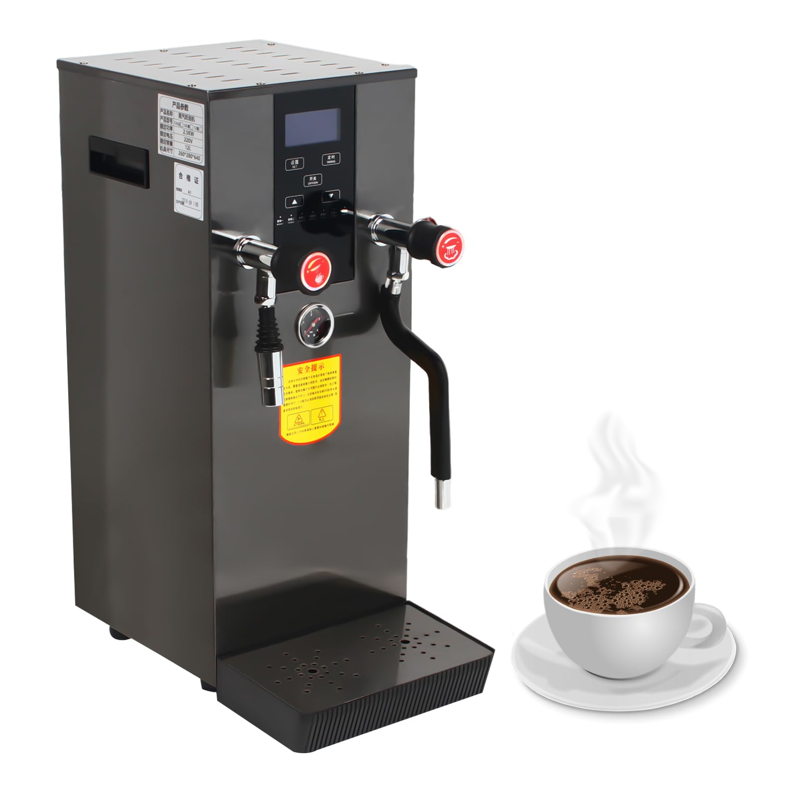 12L Steam Water Boiling Machine, 2500W Foam Maker Espresso Coffee Milk, Espresso Coffee Milk Foam Cafe TOP with LED Display, 110V,for Espresso Coffee Tea