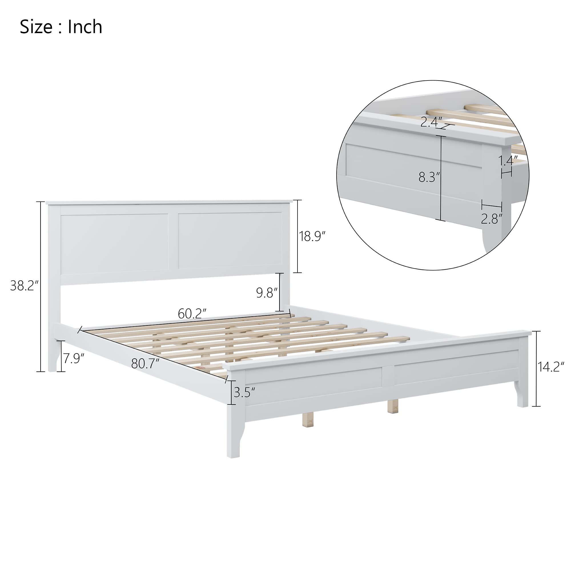 LZ LEISURE ZONE Queen Size Platform Bed, Modern Solid Wood Queen Platform Bed Frame, No Box Spring Needed, White