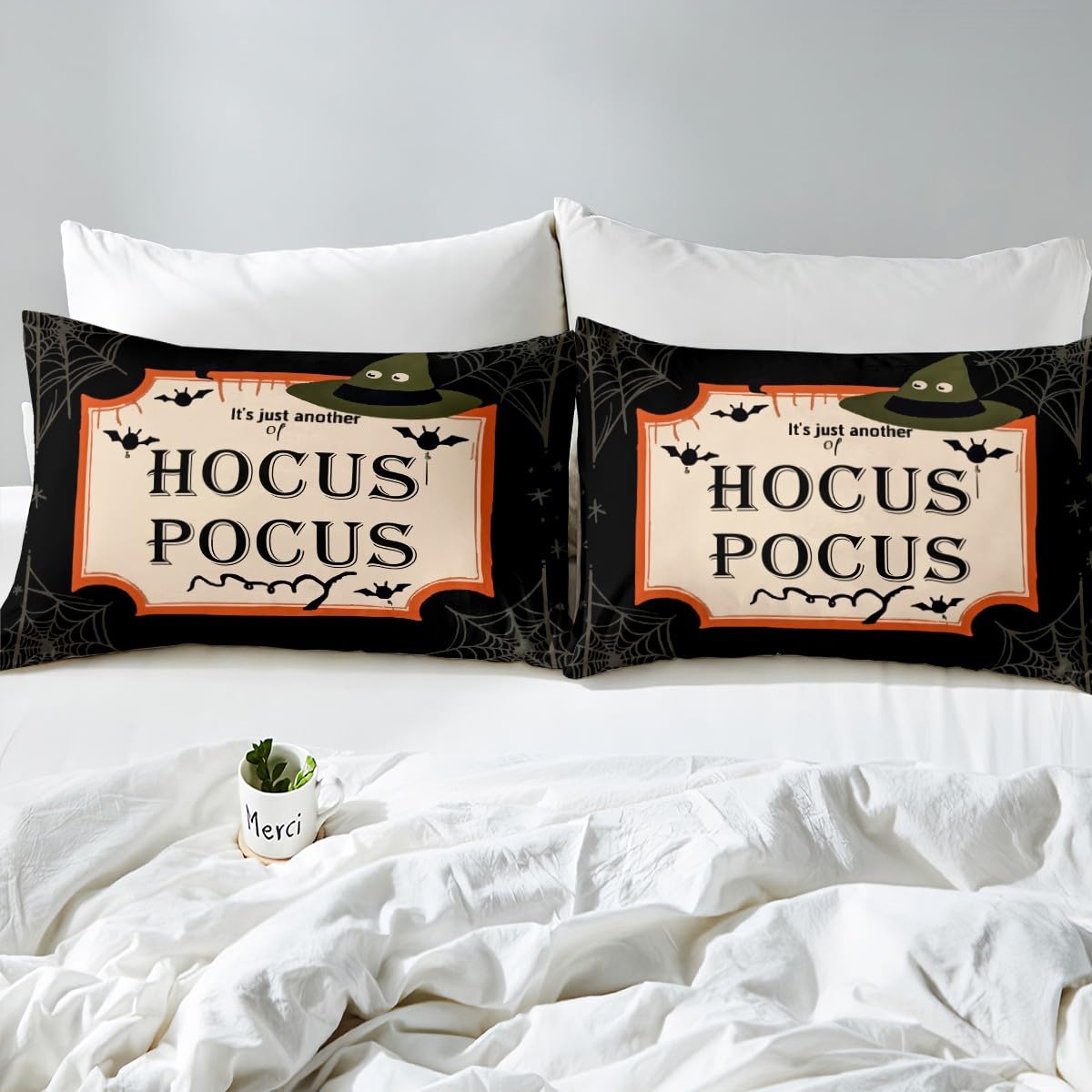 Feelyou Happy Halloween Duvet Cover Set Queen Size Hocus Pocus Bedding Set for Kids Boys Girls Teens Magic Hat Comforter Cover Set Bat Bedspread Cover 3Pcs