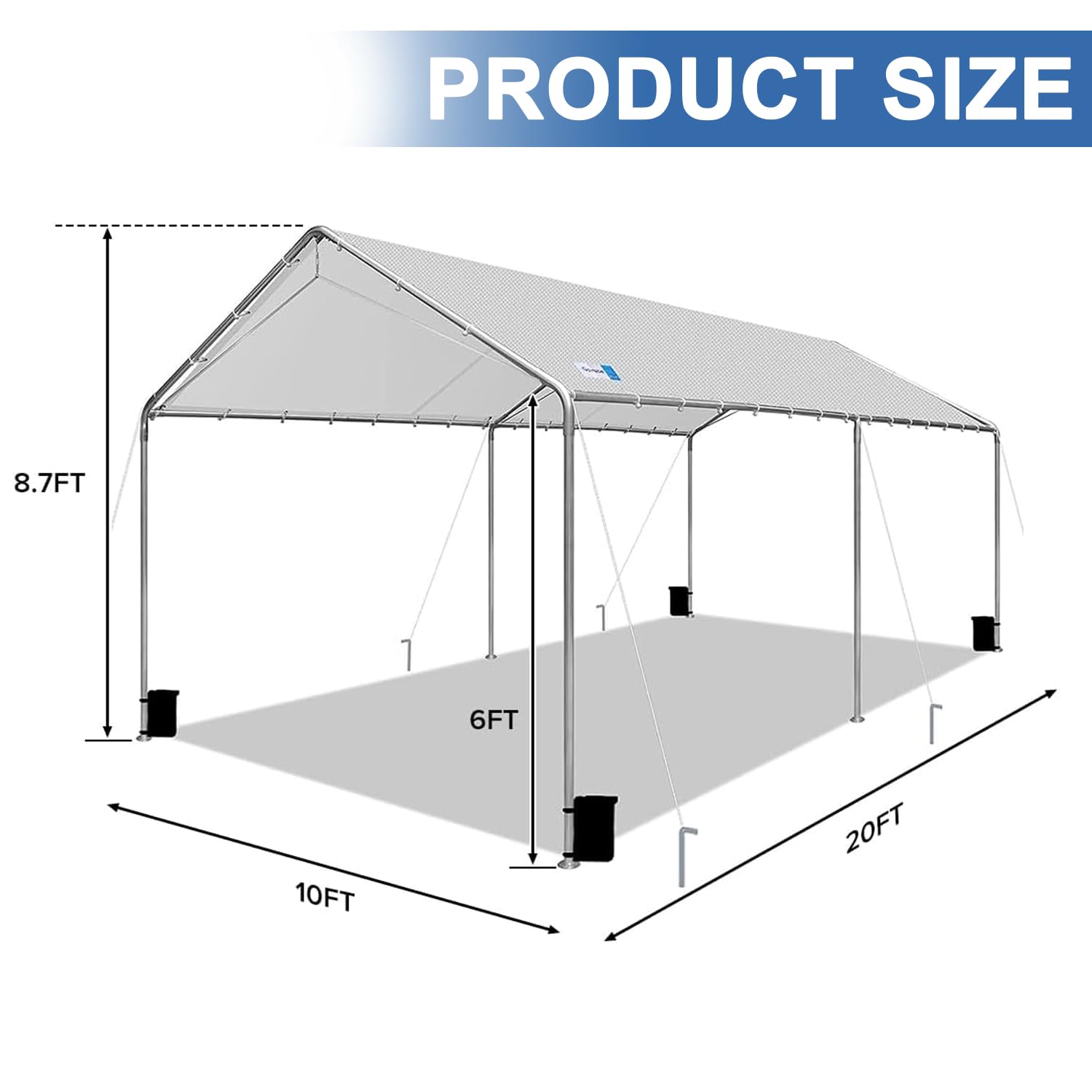 Carport Canopy 10'x20' Heavy Duty Carport, Waterproof & UV Protected Garage Top Tarp Shelter Cover with Reinforced Steel Cables, Outdoor Portable Garage for Car, Boat Tent, Light Grey