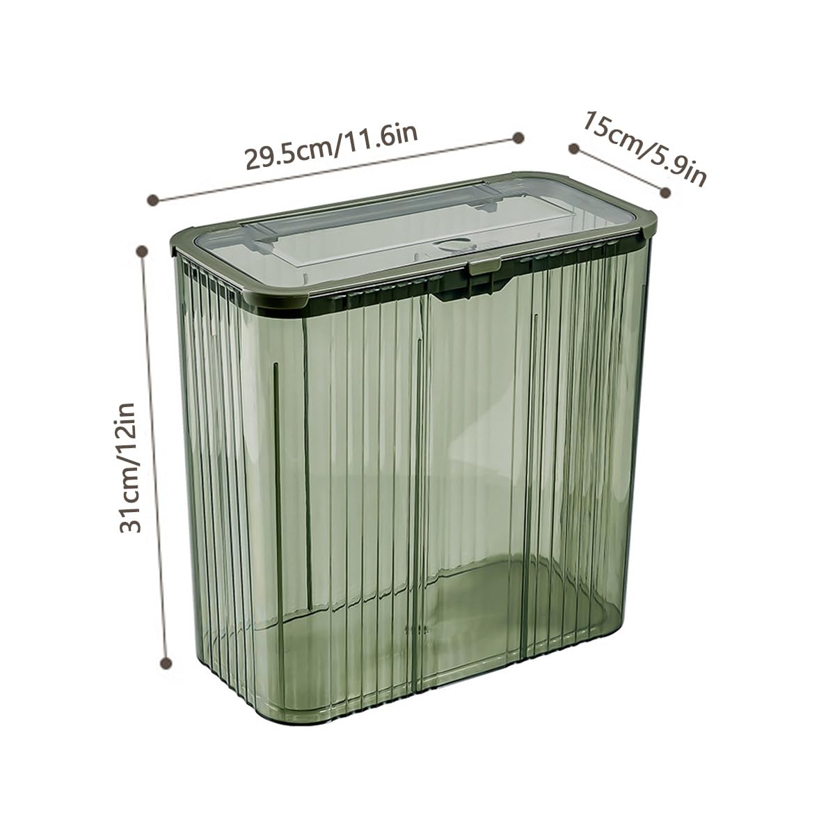 Aiabaleaft Transparent Trash Can Bathroom Trash Cans with Lids Plastic Slim Waste Basket with Press Top Lid 3.9 Gallon/15L Clear Garbage Can for Bathroom, Bedroom,Office (Transparently Green)