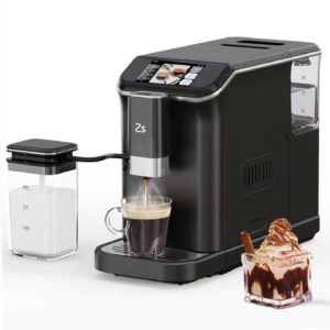 garveetech fully automatic espresso machine, coffee espresso machine with automatic milk frother for latte, cappuccino, built-in grinder, one-touch single/double shot for espresso, 7 coffee varieties