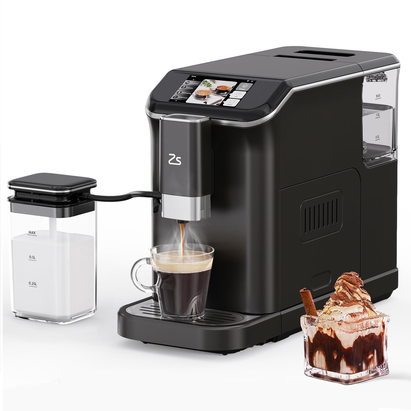 GarveeTech Fully Automatic Espresso Machine, Coffee Espresso Machine with Automatic Milk Frother for Latte, Cappuccino, Built-in Grinder, One-Touch Single/Double Shot for Espresso, 7 Coffee Varieties