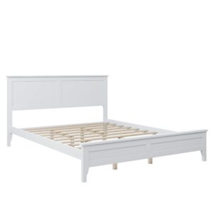 LZ LEISURE ZONE Queen Size Platform Bed, Modern Solid Wood Queen Platform Bed Frame, No Box Spring Needed, White