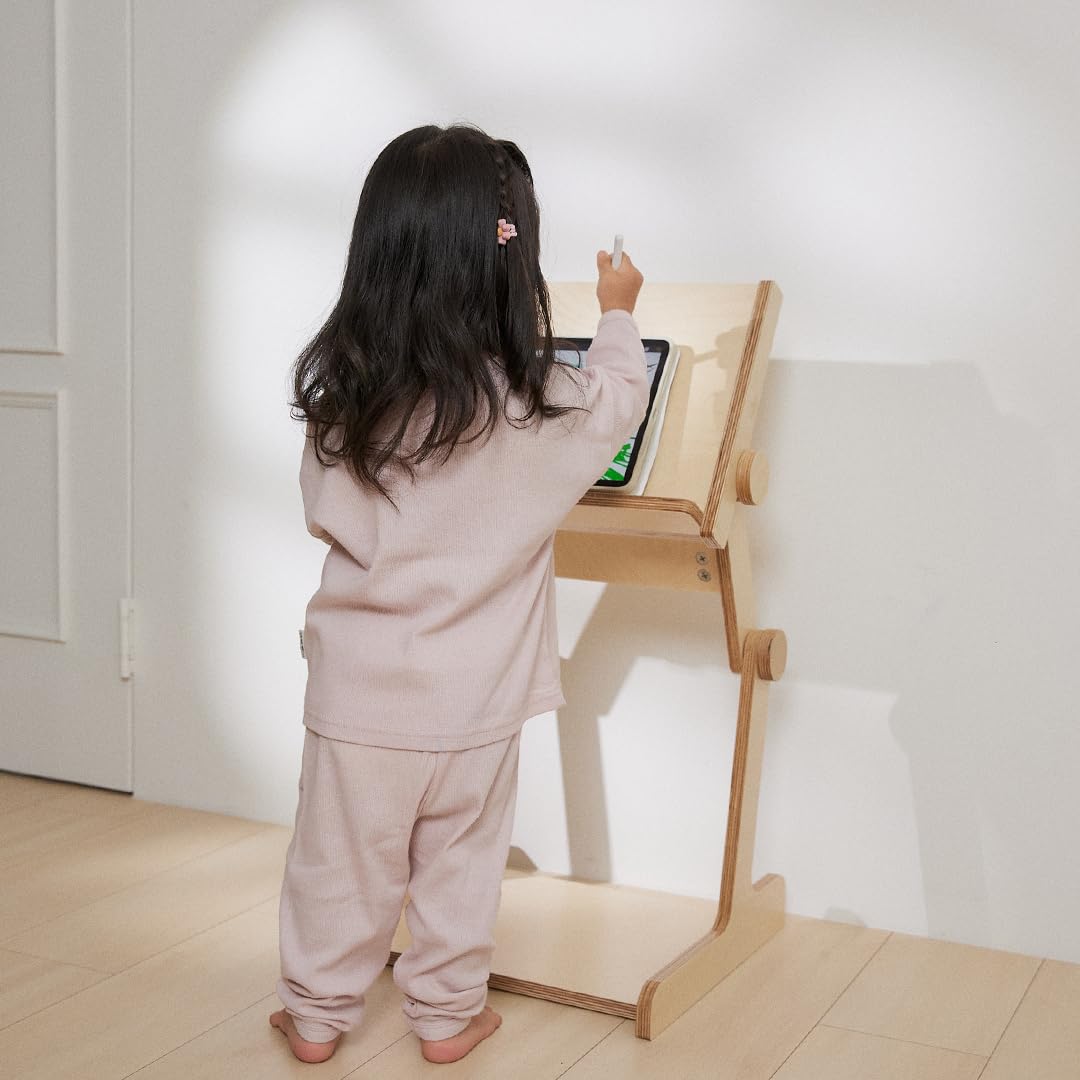 Comme Moi Wooden Kids' Book Stand and Adjustable Table - Baby Desk for 1 Year Old - Foldable Weaning and Dinner Table, Small Dining Table for Toddlers - Multi-Functional Easel (Made in Korea)