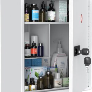 Uniclife Wall Mount Medicine Cabinet with Combination & Key Lock Locking First Aid Cabinet Lockable Medical Cabinet Large Capacity Medicine Organizer Secure Steel Wall Cabinet Metal Storage Box, White