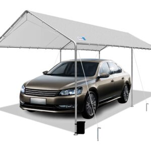 Carport Canopy 10'x20' Heavy Duty Carport, Waterproof & UV Protected Garage Top Tarp Shelter Cover with Reinforced Steel Cables, Outdoor Portable Garage for Car, Boat Tent, Light Grey