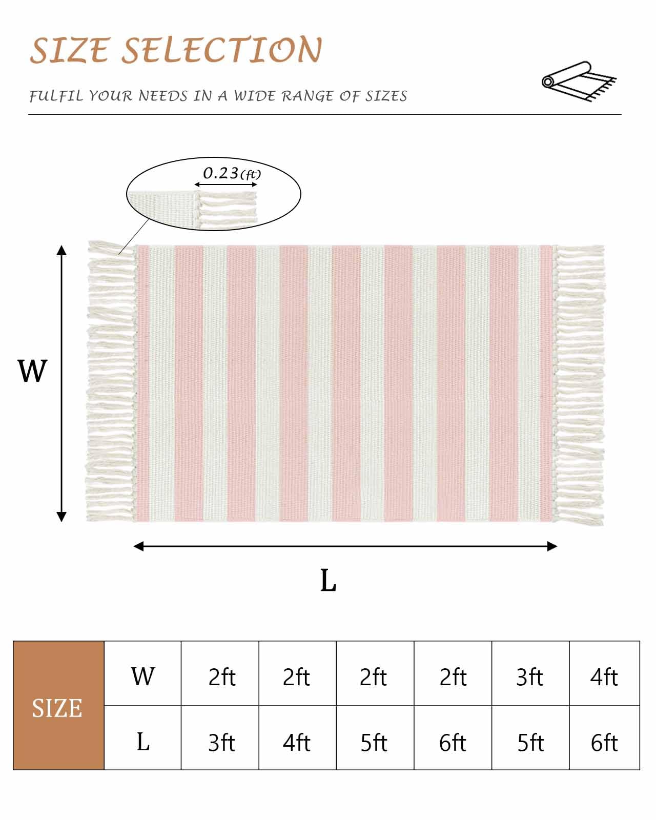 Pink Stripe Bath Rug 2x3ft Woven Bathroom Entryway Runner Rug,White Geometric Striped Modern Boho Minimalist Art Washable Living Room Hallway Bedroom Kitchen Carpet with Tassels Indoor Throw Doormat