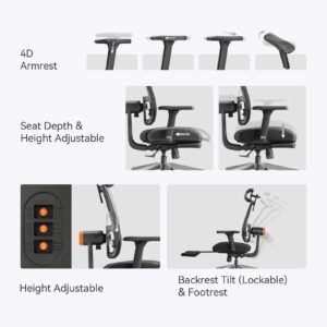 Newtral Ergonomic Office Chair & Laptop Table - Home Office Desk Chair with Auto-Following Lumbar Support & Headrest, 4D Armrest, Seat Depth & Height Adjustable, 96°-136° Tilt Lock