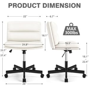 TVON Armless Office Desks Chair with Wheels and Thickened Cushion, Ergonomic Home Office Computer Chair, Comfortable Swivel Chair with Height Adjustment and Rocking Function