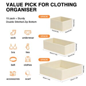 DIMJ Drawer Organizer Clothes 15 Pack - Foldable Baby Organizers and Storage & Dresser Organizer for Bedroom, Closet - Nursery Organization Dresser Dividers for underwear, Sock,Bra, Belt, Tie, Beige