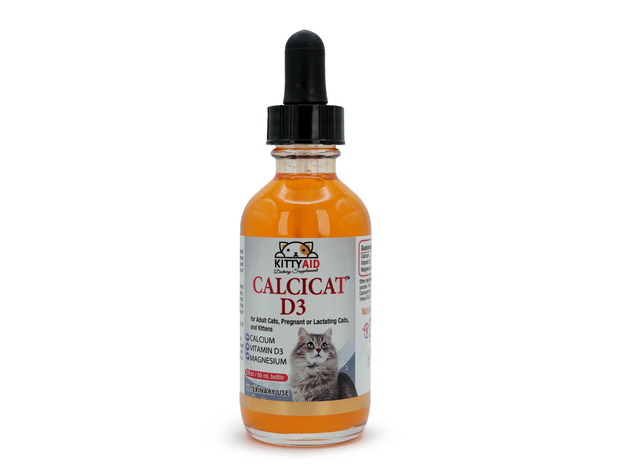 Calcicat D3 Dietary Supplement by Interfarma Corp | Healthy Bones in Cats, & Joint Support Supplement for Cats | with Calcio, Vitamin D3, & Magnesium sulfate | Orange Flavor, Pediatric Drop.