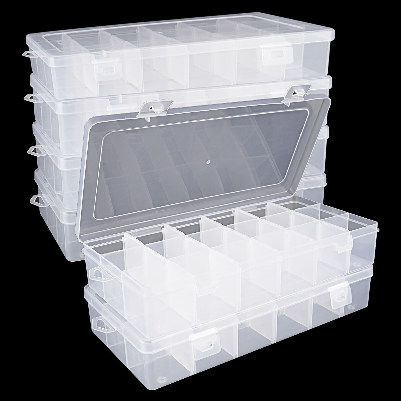 EATHEATY 6 Pack 18 Grids Clear Organizer Box with Adjustable Dividers, Compartment Storage Container Tackle Box for Beads Organizer Art DIY Fishing Tackles Jewelry Craft