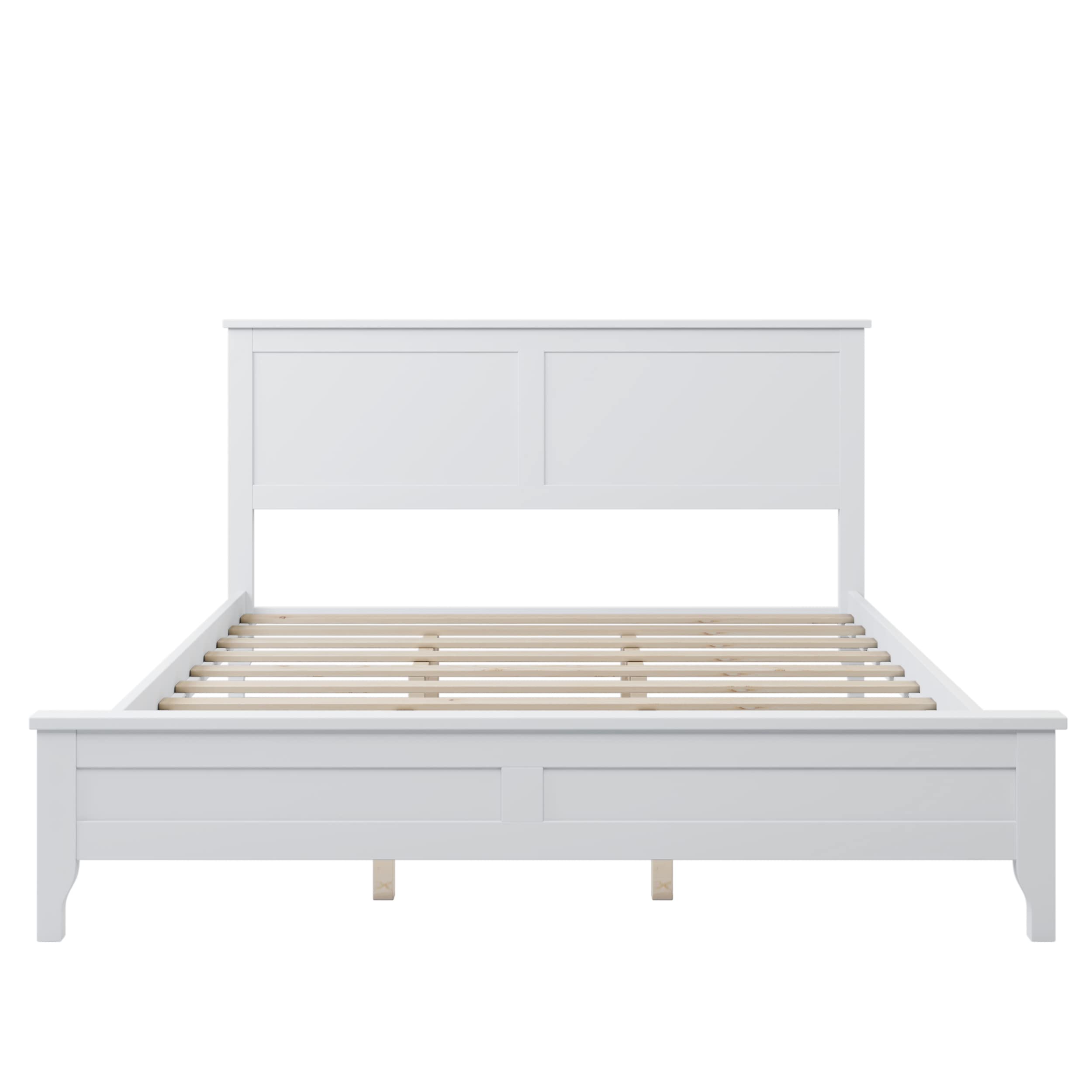 LZ LEISURE ZONE Queen Size Platform Bed, Modern Solid Wood Queen Platform Bed Frame, No Box Spring Needed, White