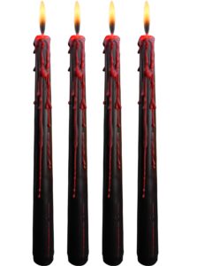 viyffo vampire tears taper candles 10 inch set of 4 unscented, smokeless long tall black tapered candle sticks for home, spooky decor gothic