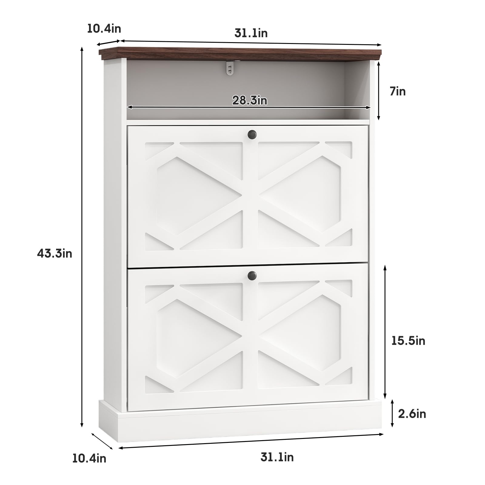 Maupvit Shoe Storage Cabinet with 2 Flip Drawers,Shoe Cabinet with Open Storage,Hidden Shoe Storage Slim Storage Cabinet with Barn Door Design,Narrow Shoe Rack Cabinet for Entryway,Antique White