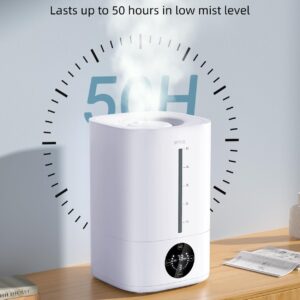 5L Humidifiers for Bedroom, 50H Runtime Humidifier for Large Room, Ultra-Quiet 28dB Cool Mist Air Humidifier for Home Baby Nursery & Plants, Auto Shut-off and BPA-Free for Safety, Easy to Clean