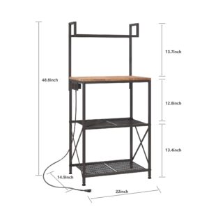 OIRBOEUS Oiboeus Kitchen Bakers Rack with Power Outlet Coffee Bar Station Microwave Stand Kitchen Microwave Rack Shelf Kitchen Shelf Rustic Brown