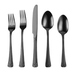 x-haoware 30-piece black silverware set, stainless steel flatware set cutlery set include knives, forks and spoons service for 6, mirror polished