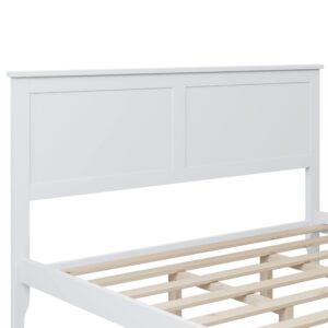 LZ LEISURE ZONE Queen Size Platform Bed, Modern Solid Wood Queen Platform Bed Frame, No Box Spring Needed, White