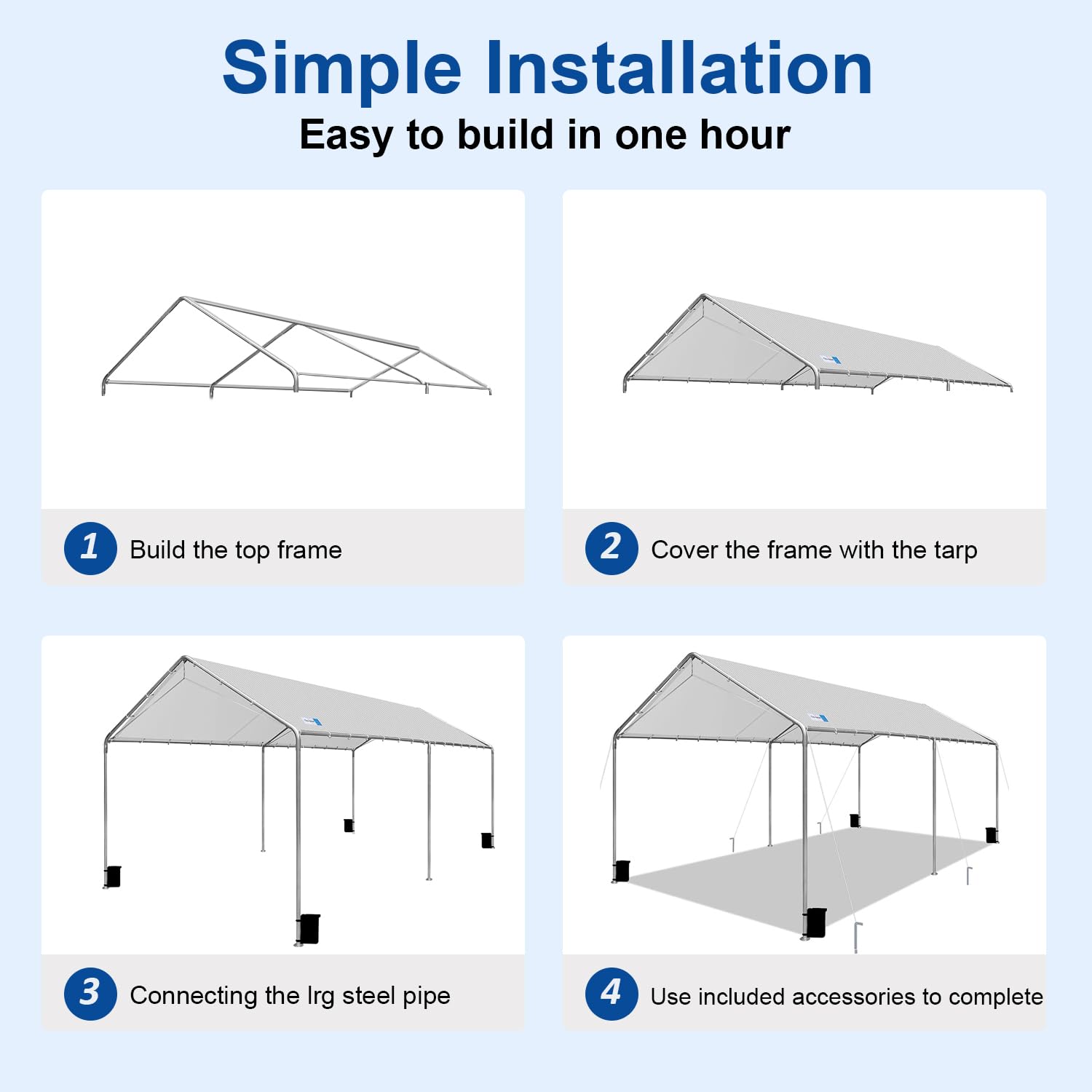 Carport Canopy 10'x20' Heavy Duty Carport, Waterproof & UV Protected Garage Top Tarp Shelter Cover with Reinforced Steel Cables, Outdoor Portable Garage for Car, Boat Tent, Light Grey