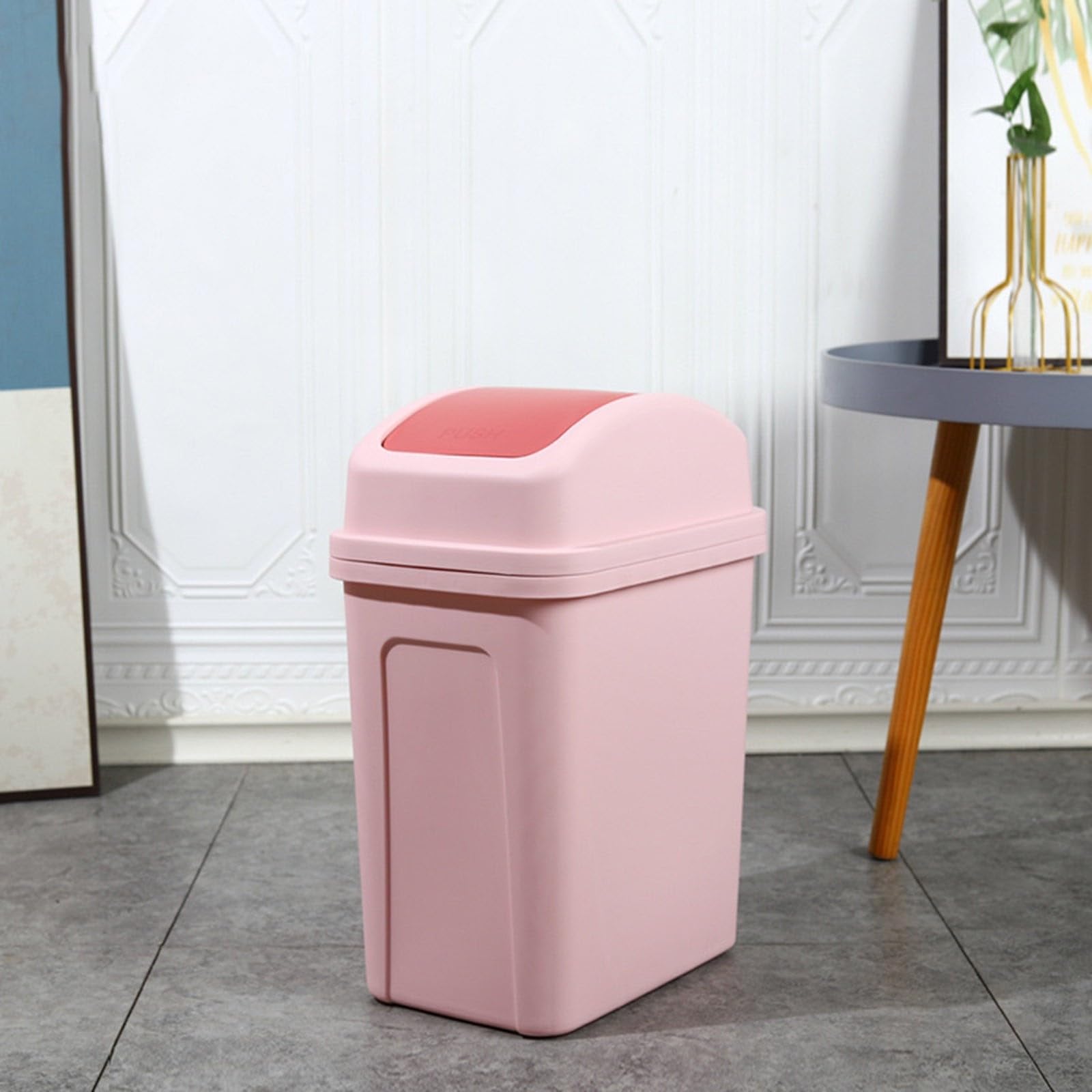 4 Gallon Trash Can with Swing Lid Creative Covered Garbage Buckets Plastic Swing Top Swing Top Can Garbage Bin Flip Sundries to Store Bucket Removable Lid for Bathroom Kitchen Bedroom (Light Pink)