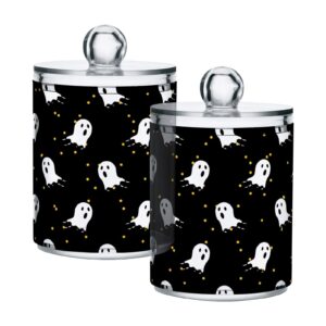 yettasbin halloween ghost clear plastic apothecary jars 2 pack, 14 oz qtip holder dispenser with lid, clear bathroom storage canister for cotton ball, cotton swab